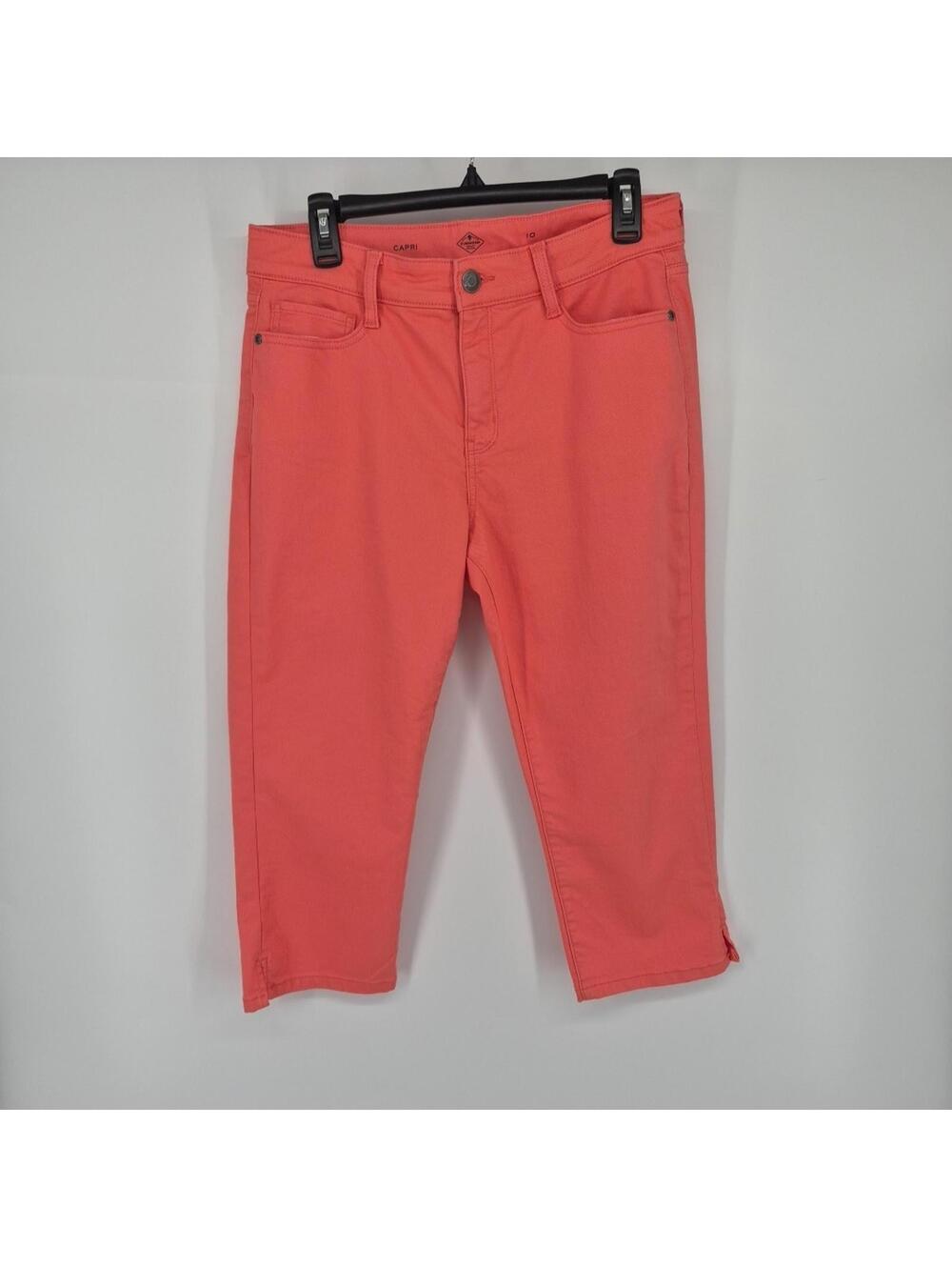 St Johns Bay Women's Size 10 Capri Denim Stretch Jeans Coral Pink Casual Spring